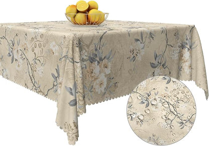 Chic Flower Square Tablecloths 60x60 Inch Elegant Wild Flowers Vintage Seasonal Square Table Cover for Party Picnic Dinner Boho Waterproof Oblong Polyester Tablecloth for Spring Home Decor