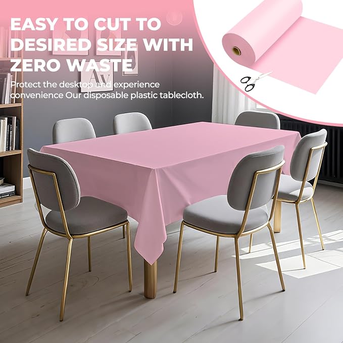54 Inch X 300 Feet Plastic Table Cover Roll Premium Disposable Plastic Tablecloth for All Type/Shape Tables | Picnic, Party, Banquet, Birthdays, Weddings (Pink, 54 Inch X 300 Feet)