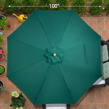 9ft Wooden Umbrella, Outdoor Patio Umbrella, Wood Market Umbrella, Patio Umbrella Wood Pole with Pulley Lift for Garden, Yard, Deck, Pool, Market