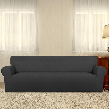 PureFit Stretch Couch Covers for Sofa 4 Seater Slipcovers Dark Gray | 1-Piece Sofa Cover Washable Soft Couch protector, Couch Slipcover with Non Skid Foam and Elastic Bottom for Kids, Dogs