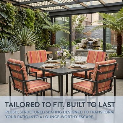 California Umbrella Outdoor Dining Chair, Set of 4 Patio Seat Cushions, 20 x 40 Inch, Premium Outdoor Memory Foam, Fade Resistant, Sunbrella Fabric, Fabric Ties, Dolce Mango