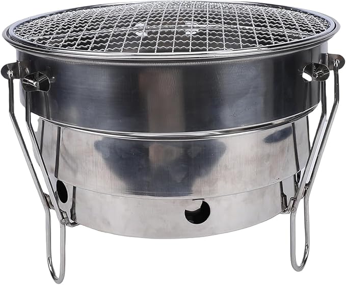 Keenso Portable Charcoal Grill, Stainless Steel, Foldable Design, Ideal for Camping and Backyard Cookouts (CW305 28 BBQ Grill)