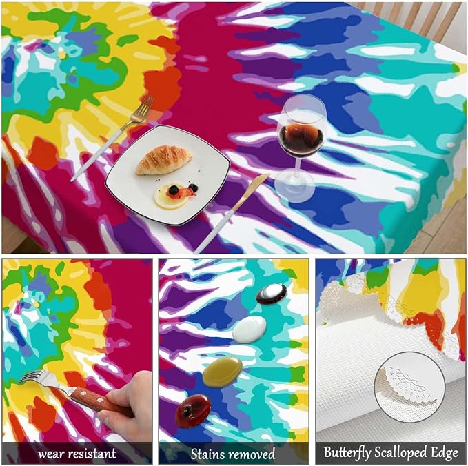 Swono Rectangle Tablecloth Tie Dye Table Cover 52x70 Inch Spiral Rainbow Tie Dye Marble Heavy Duty Table Cloth for Rectangle Tables Decorative Tablecloth for Dining Party Camping BBQ