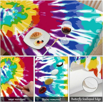 Swono Rectangle Tablecloth Tie Dye Table Cover 52x70 Inch Spiral Rainbow Tie Dye Marble Heavy Duty Table Cloth for Rectangle Tables Decorative Tablecloth for Dining Party Camping BBQ