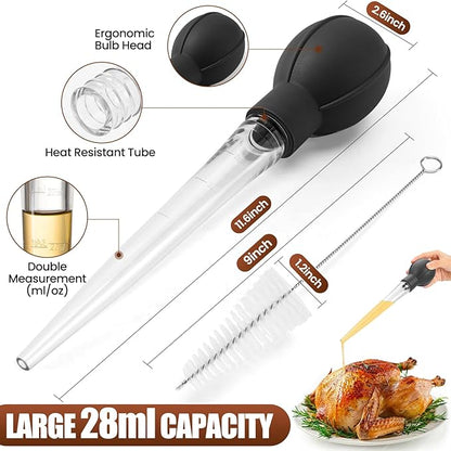 OLESBUR Premium Turkey Basters for Cooking – Baster Syringe for Hot Liquids – Meat and Food Injector – Essential Thanksgiving Cooking Tool – Turkey Baster Large with Cleaning Brush(Black)