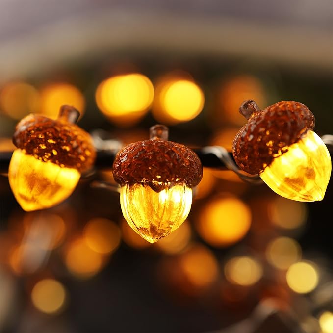 Fall Decoration for home 3D Acorn Lights Thanksgiving Décor Fall Garland Decorative Cute Fairy Lights Outdoor Waterproof Battery Operated Autumn Lights 30LED 10ft Christmas Window Room Decor
