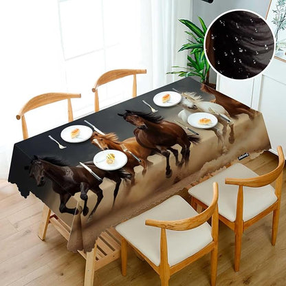 Swono Horse Tablecloth Horse Herd Run in Desert Sand Storm Rectangle Table Cloth Washable Plaid Table Cover for Kitchen Holiday Dinner Picnic BBQ, 52x 70 Inch Tablecloth