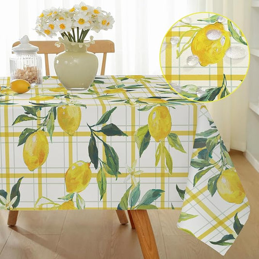 SASTYBALE Summer Lemon Tablecloth, Yellow Buffalo Plaid, 60" x 102" | Rectangle, Washable, Water Resistant, Vintage Pattern, Indoor & Outdoor Use