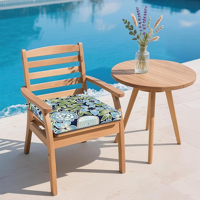 DYTXIII Set of 2 Outdoor Chair Cushions, Water Resistant 18.5"x16"x2" Square Seat Cushion for Patio Dining Chairs, High-Density Replacement Pads for Indoor Outdoor Furniture - Azure Symphony‌