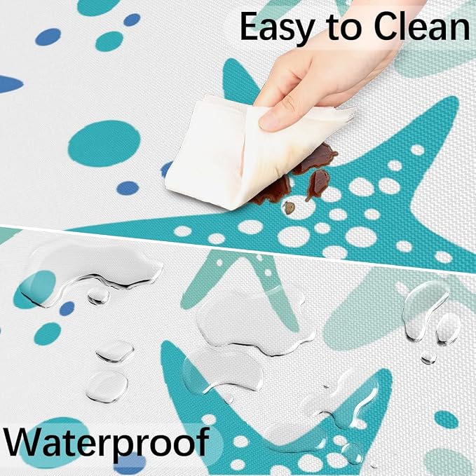 Fitted Round Tablecloth with Umbrella Hole and Zipper Starfish Outdoor Elastic Table Cloth 36"-44" Oil-Proof Waterproof Blue Starfishes Patio Table Cover for Picnic Party