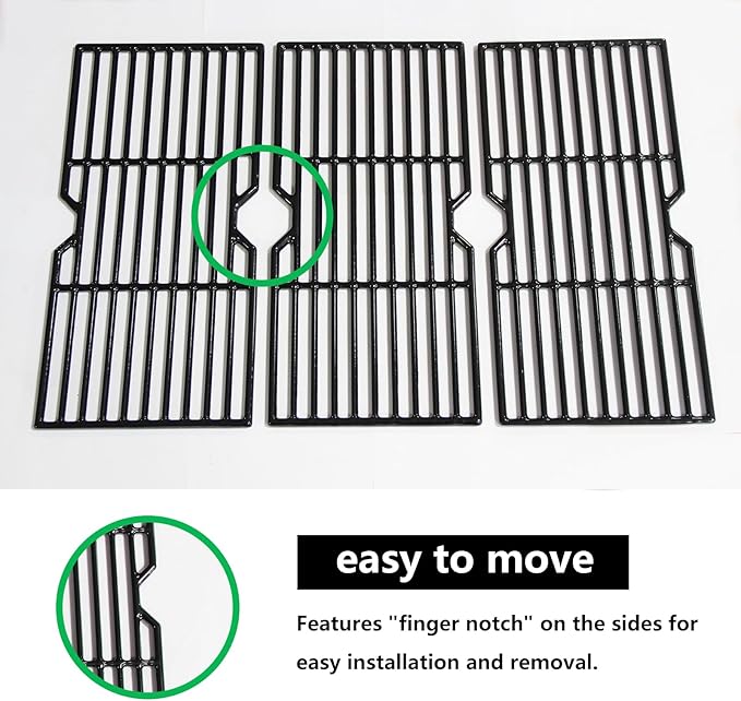 Hongso 16 7/8" Polished Porcelain Coated Cast Iron Grill Grates 463436215 Replacement for Charbroil 463420508 463440109 463439915 463434313 461471717 463436214 Thermos 461442114 Grill Models, 3-Pack