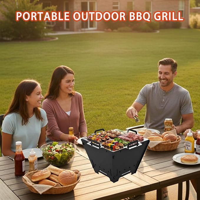 2 IN 1 BBQ Charcoal Grill & Fire Pit,15" Detachable Fire Pit, Portable Yakitori Hibachi Grill, Barbecue Stove for Camping Picnic Patio Backyard Tailgating, GS356