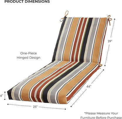 Modern Outdoor Chaise Lounge Cushion with Ties – Durable Polyester Fabric, Channel-Filled Polyfiber Insert, Removable Zippered Cover, Brick Stripe