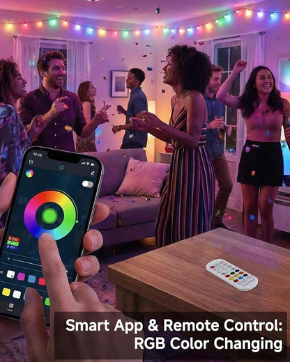 50FT Smart Outdoor String Lights, Color Changing ST48 Multi-color LED Patio Lights with Music Sync, LotusLamp X APP & Remote, IP65 Waterproof Shatterproof Outdoor Lights for Cafe Bistro Backyard