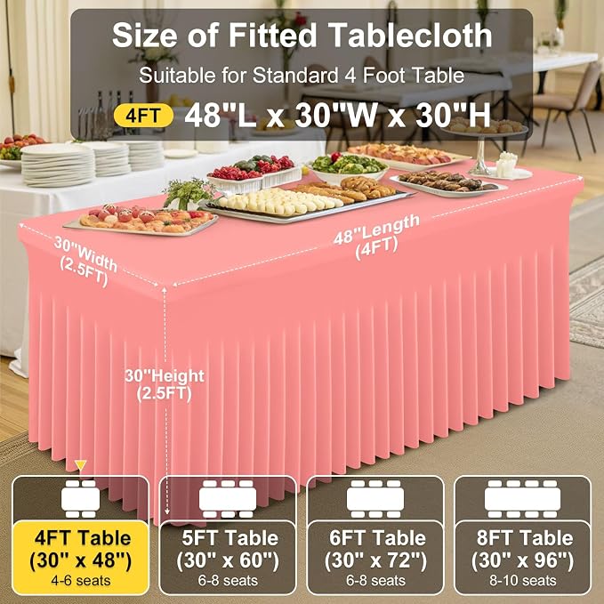 Smiry Spandex Elastic Fitted Table Cloth Skirt for 4FT Rectangle Table | Stretch Washable Table Cloth, Banquet Table Cover for Wedding, Party, Indoor & Trade Shows, (Coral Red, 48Lx30Wx30H)