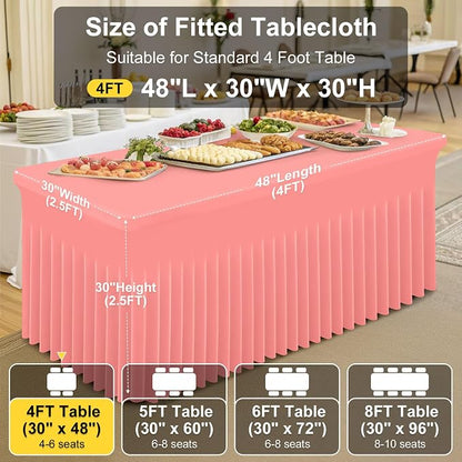 Smiry Spandex Elastic Fitted Table Cloth Skirt for 4FT Rectangle Table | Stretch Washable Table Cloth, Banquet Table Cover for Wedding, Party, Indoor & Trade Shows, (Coral Red, 48Lx30Wx30H)
