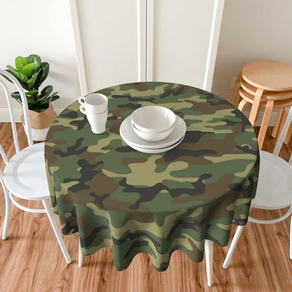 Sweetshow Military Camouflage Tablecloth Round 70 Inches Green Camo Army Round Tablecloth Polyester Washable Wrinkle Resistant Table Cloth Table Cover for Kitchen Dining Room Picnic Patio Party