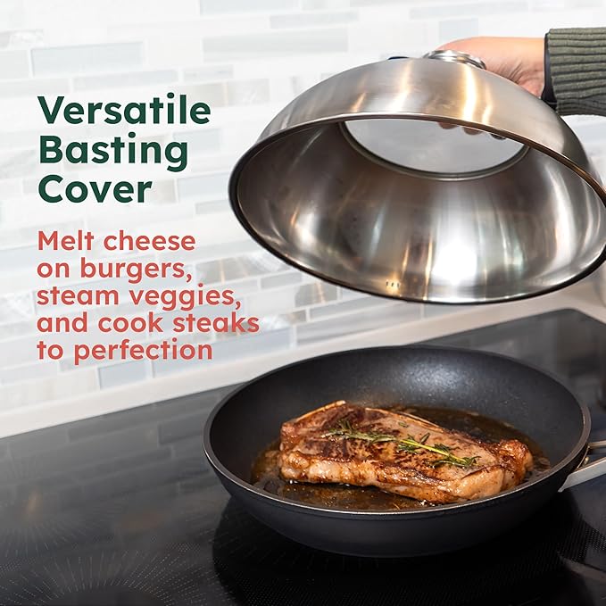Basting Cover for Griddle with Thermometer and Glass Top, 12-Inch Stainless Steel Melting Dome with Steam Vent for BBQ and Grilling on Flat Top, Blackstone Griddle Accessories