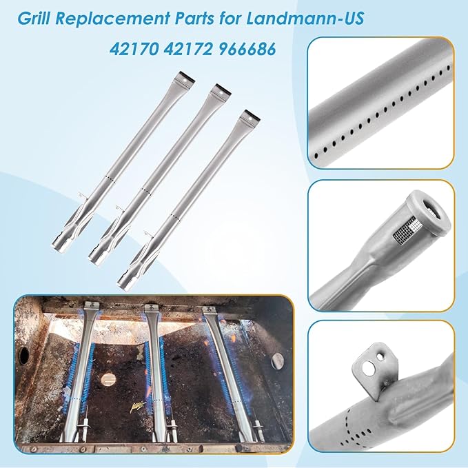Grill Replacement Parts Kits for Landmann-US 3 Burner 42170 42172 966686, Stainless Steel Heat Plates and Burners landmann grill replacement parts