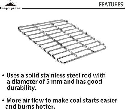 CAMPINGMOON Coal Bed Charcoal Fire Grate Grill Grates Replacement Stainless Steel for Barbecue Multifunction Outdoor Cooking T-172 (1pc, 6.7x6.7-inch)