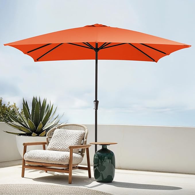 JEAREY 8x10 ft Rectangular Patio Umbrellas Outdoor Table Market Umbrella w/Crank, 8 Sturdy Ribs, UV Protection Windproof Sunproof for Garden, Deck, Backyard, Pool(Orange)