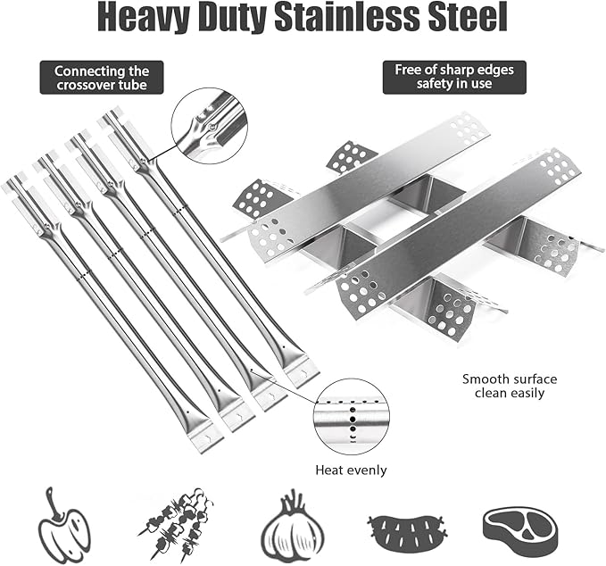 Replacement Parts for KitchenAid 720-0733/720-0733A/720-0954, Grill Parts Kit for KitchenAid 4 Burner Gas Grills 740-0781/740-0780/720-0745/720-0745B, 4 Burners + Heat Plates + Igniter Electrode Kit