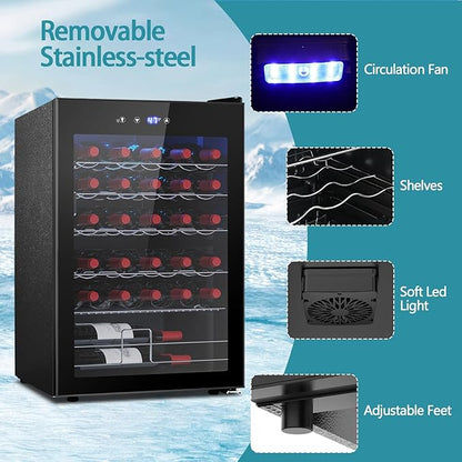 COWSAR 37 Bottle Wine Fridge, Freestanding Commercial Beverage Refrigerator with Smart Temp Control, 4.45 Cu.Ft Mini Fridge Wine Cooler with Child Lock& Wavy Wire Shelves for Kitchen Bar, Black