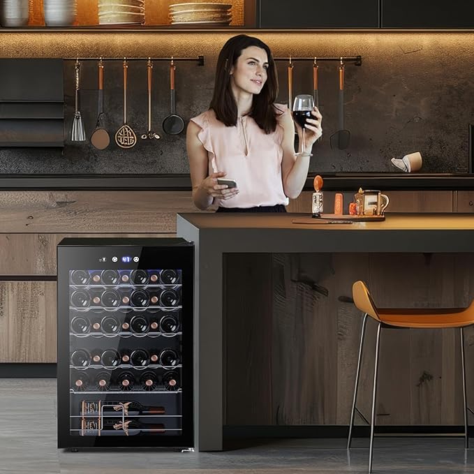 Electactic Wine Cooler Refrigerator 4.4Cu.ft, 37 Bottle Freestanding Cabinet Wine Cellars, Wine Fridge with Glass Door for Home Use, Protecting Your Reds and Whites
