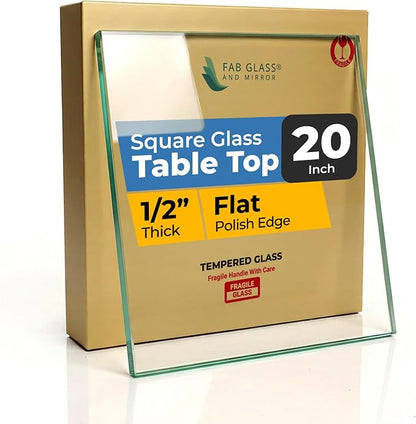 Clear Tempered Glass Table Top 20 Inch Square Flat Edge with 1/2 Inch Thickness for Dining, Coffee or Side Tables by Fab Glass and Mirror