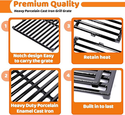 7638 Grill Grates for Weber Spirit 300 & Spirit II 300, E310 E315 E320 E330 S310 S315 S320 S330, Genesis Silver Gold B C Side Control, Porcelain-Enameled Cast Iron Cooking Grids Replacement, 2 Pack
