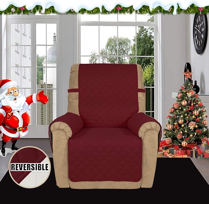 Easy-Going Reversible Couch Cover, Recliner 19 in, Christmas Red/Ivory | Machine Washable Slipcover For Dogs, Water Resistant Furniture Mat For Living Room, Non-Slip Sofa Cover, Pet Friendly