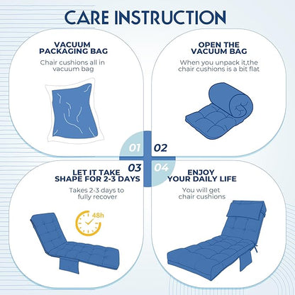 Outdoor Chaise Lounge Cushion, Waterproof Lounge Chair Cushion for Outdoor Furniture, 71 x 21 x 4 Inches Patio Cushion with Straps for Lawn Pool Furniture (Royal Blue, Lounge Chair Cushion)