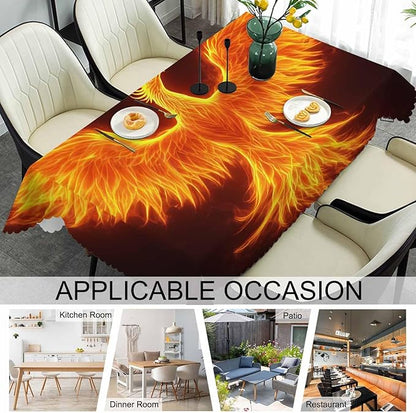 Fire Bird Decorative Table Cover for Kitchen, Fantasy Fire Phoenix Bird Oblong Tablecloth Dining Table Cloth Tabletop Tablecloths for BBQ Picnic Coffee 52"X70", 4-6 Seats