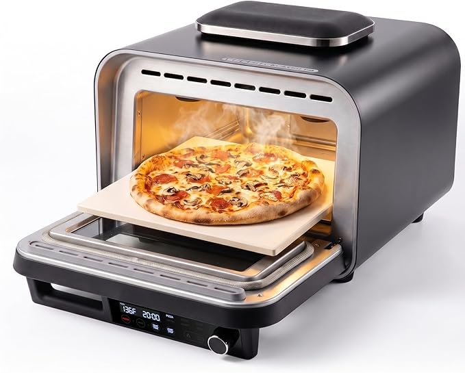 KINGWISE Convection Pizza Oven Electric, IPX4 Waterproof Countertop Air Fryer Oven, Fits 13-Inch Pizza, Heats up to 750℉, 6 Cooking Functions and 5 Pizza Presets, Pizza Stone & Pizza Peel Included