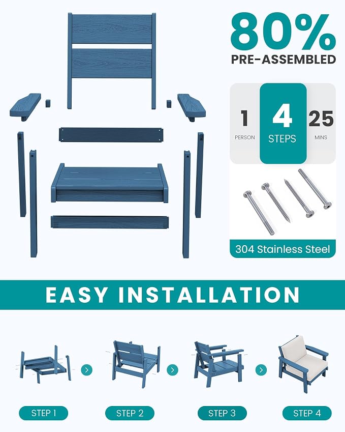 SERWALL Outdoor Patio Furniture Set, 5 Piece HDPE Patio Conversation Sets, All-Weather Wood-Like Outdoor Couch Loveseat and Coffee Table with Thick Cushions for Porch Balcony Garden Backyard