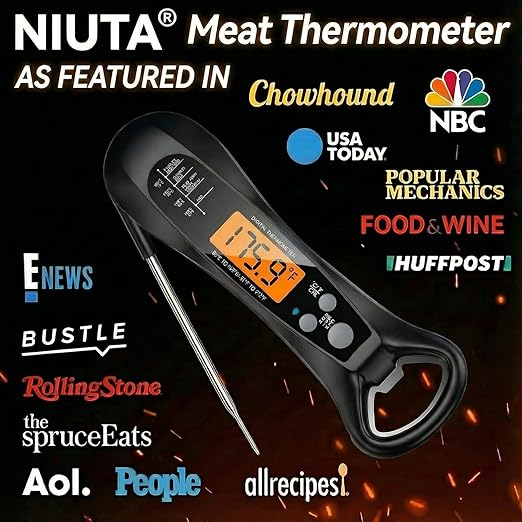 Therm Pro® Chef Meat Thermometer Digital, 1 Sec Instant Read, NIST® Certified Accurate to ±0.5℉, Ultra Bright LED Screen, 100% Waterproof, Auto-Rotate, for courtyard BBQ, Turkey, Candy, Liquids, bread