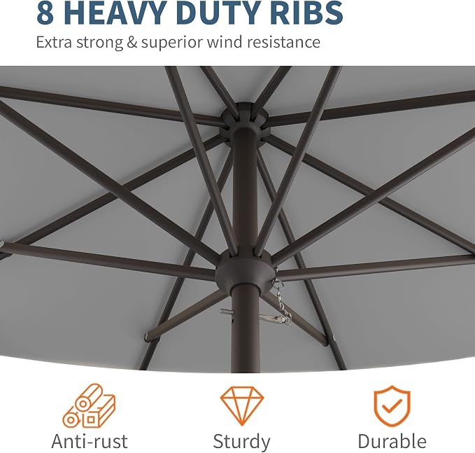 10FT Patio Umbrella, Outdoor Umbrella with Push Button Tilt and Crank, 8 Sturdy Ribs, UV Protection & Waterproof Market Umbrella for Pool, Backyard, Beach,Deck