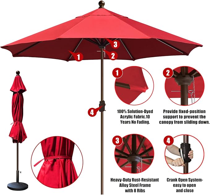 EliteShade USA 10-Year-Non-Fading 10Ft Market Patio Umbrella, UPF 50+ UV Protection Performance Sun Umbrella, Heavy Duty Commercial Grade Outdoor Table Umbrella with Crank, Windproof Vented Top for Garden, Pool, Deck and Outdoor Playsets, No Tilt, Logo...