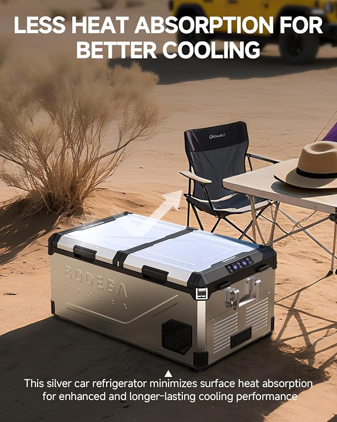 BODEGA Stainless Steel 12 Volt Car Refrigerator, 79 Quart Portable Freezer Car Fridge Dual Zone With APP Control, -4℉-68℉ Electric Cooler, 12/24V DC and 100-240V AC, for Vehicles,Camping, RV, Outdoor