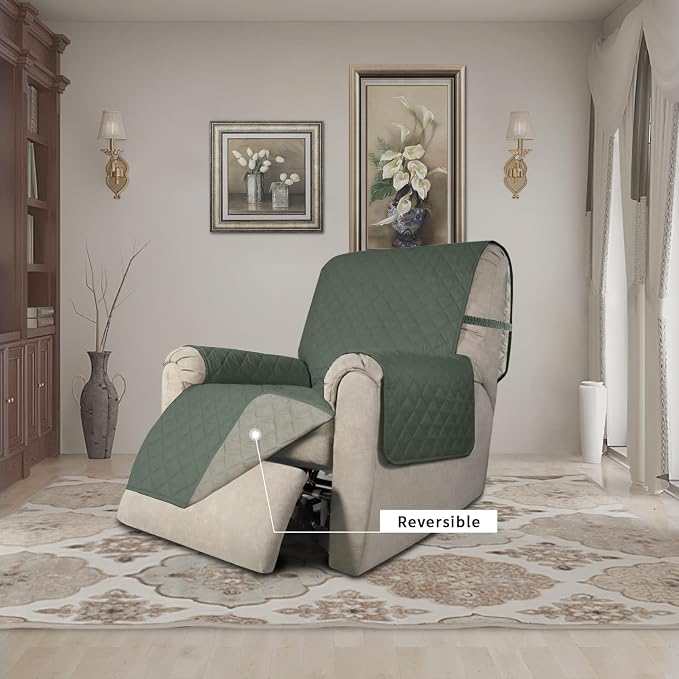 Easy-Going Recliner Chair Slipcover Reversible Sofa Cover Water Resistant Couch Cover Furniture Protector with Elastic Straps for Pets Dog (Recliner 22 inch, Greyish Green/Beige) | Machine Washable Slipcover For Dogs, Water Resistant Furniture Mat For ...