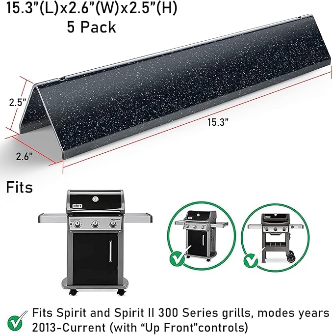 Spirit E310 Grill Parts Replacement Kit, 7636 Flavorizer Bars & 7638 Grates for Weber Spirit & Spirit II 300 Series E310 E320 E330 S310 S320 S330 (Front Control), 15.3" Heat Plates, 17.5" Grates