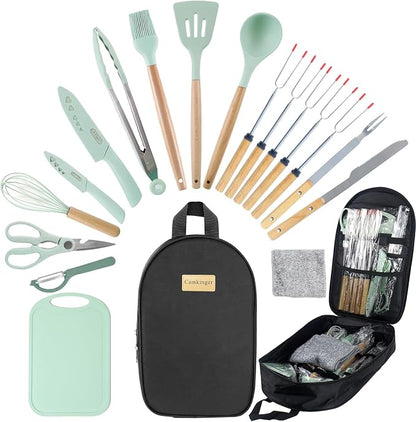 Camping Cooking Utensils Set, Silicone Cookware for Travel BBQ