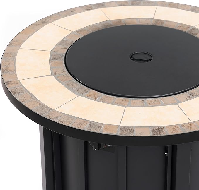 KEIKI 30 Inch Mosaic Ceramic Propane Fire Pit Table, Round Outdoor Gas Fireplace, Steel Patio Heater for Garden Deck