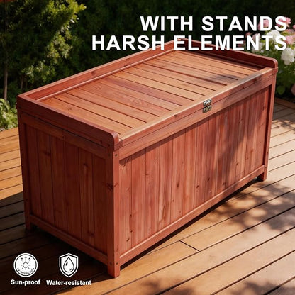 75 Gallon Wood Deck Box,Outdoor Storage Bench Container for Patio Furniture Cushions, Pillows, Garden Tools,Pool Accessories (Wood)
