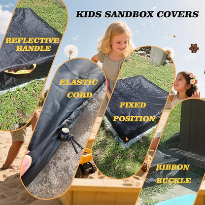 Outdoor Sandbox Cover, Square Kids Sand Box Covers Waterproof and Windproof, Children's Large Sandboxes Cover Sandproof.(57" L×57" W×8" H,Black)