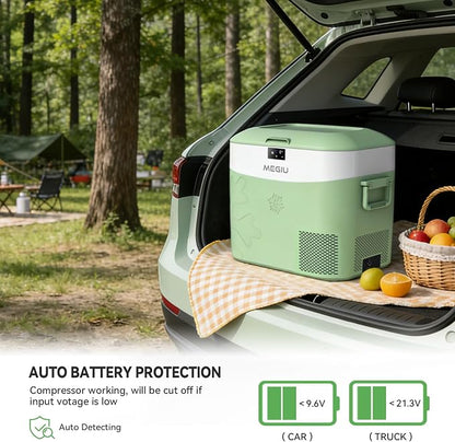 Megiu Car Fridge Portable 12 Volt Refrigerator 23 Quart (22 Liter) Freezer Compressor Cooler 12V/24V DC 110～240 V AC for Outdoor, Camping, Travel, Home Use -18℃~+15℃ (Green)