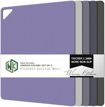 WK Flexible Plastic Cutting Boards for Kitchen, Cutting Board Mats Set of 5, Nonslip Cutting Board for Meat, Thin Cutting Sheets with Hole, Dishwasher Safe, BPA Free, 14.5x11.5"