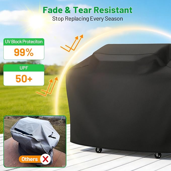 70 Inch Grill Cover for Outdoor Grill, Heavy Duty Waterproof Large Barbecue Cover for Weber, Char-Broil, Nexgrill 4-6 Burner Grills, Gas BBQ Grill Cover with Handle Strap, Black