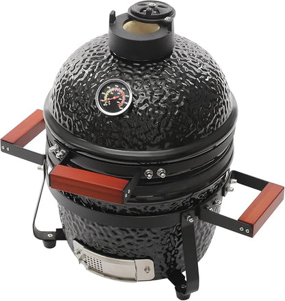 13" Ceramic Charcoal BBQ Grill, High-Temperature Insulated Dome, 12.6" Cooking Tray Outdoor Barbecue Cooker, Portable Freestanding for Restaurant, Camping, Family Gatherings
