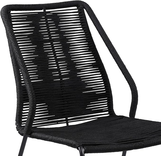 armen LIVING Clip Modern Indoor Outdoor Patio Stackable Steel Dining Chair with Black Rope - Set of 2